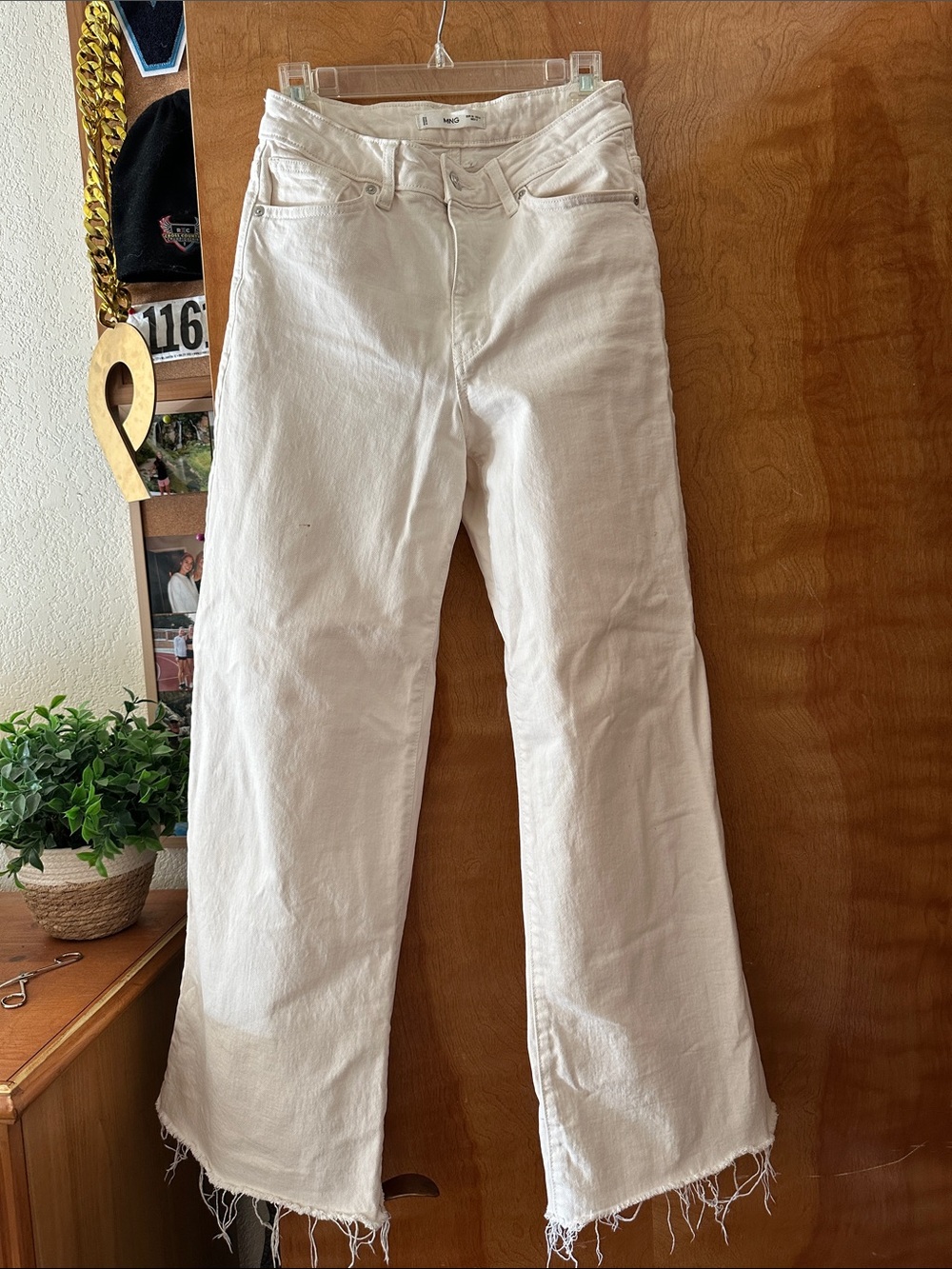 Mango Cream Wide-Leg High-Rise Jeans